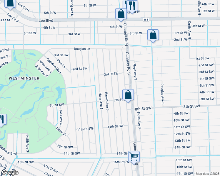 map of restaurants, bars, coffee shops, grocery stores, and more near 316 Gordon Avenue South in Lehigh Acres