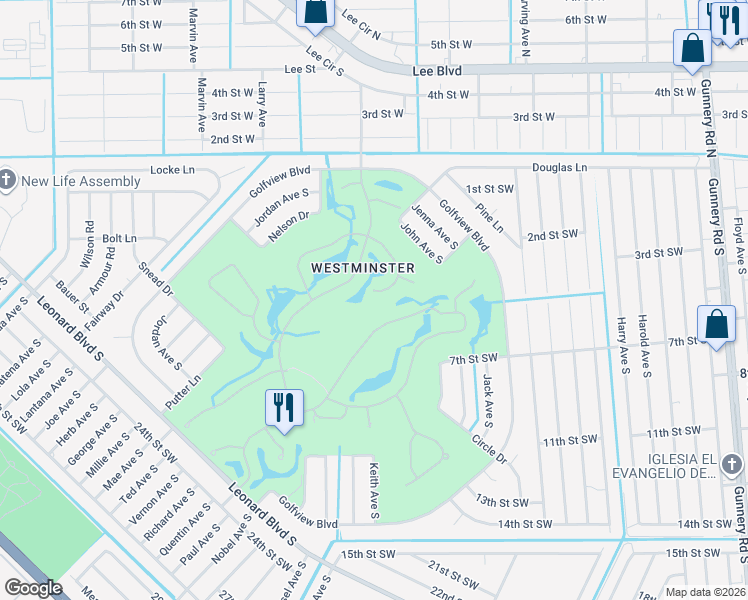 map of restaurants, bars, coffee shops, grocery stores, and more near 4528 Fairloop Run in Lehigh Acres