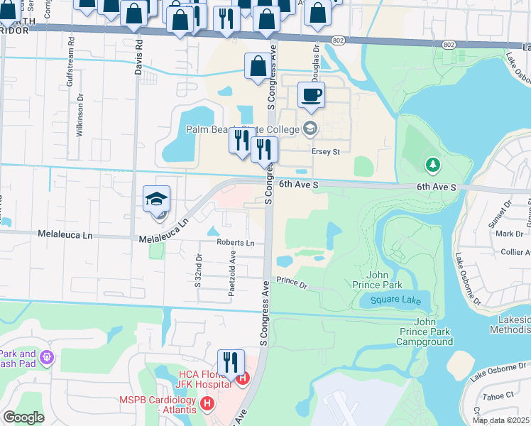 map of restaurants, bars, coffee shops, grocery stores, and more near 4665 South Congress Avenue in Lake Worth