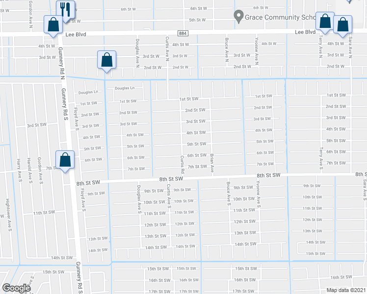 map of restaurants, bars, coffee shops, grocery stores, and more near 501 Curtis Road in Lehigh Acres