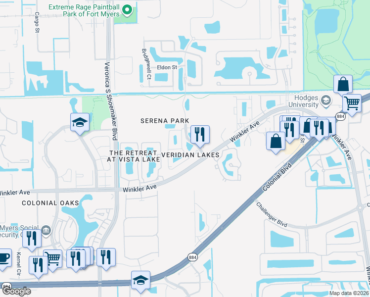 map of restaurants, bars, coffee shops, grocery stores, and more near 4092 Wilmont Place in Fort Myers