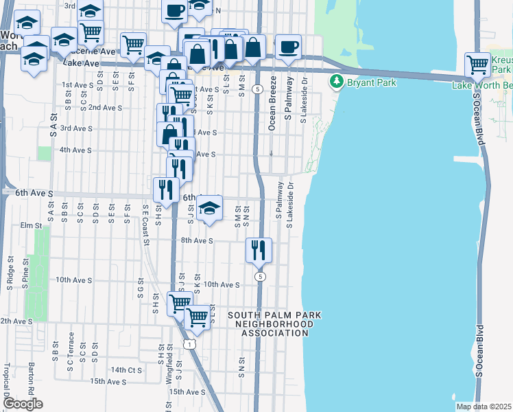 map of restaurants, bars, coffee shops, grocery stores, and more near 600 South Federal Highway in Lake Worth
