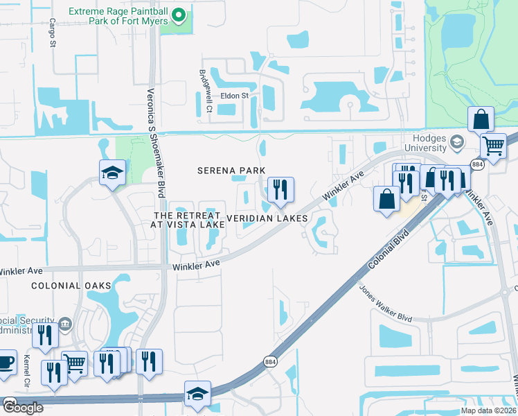 map of restaurants, bars, coffee shops, grocery stores, and more near 4092 Wilmont Place in Fort Myers