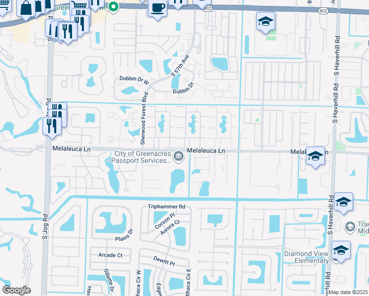 map of restaurants, bars, coffee shops, grocery stores, and more near 201 High Occupancy Vehicle Boulevard in Greenacres
