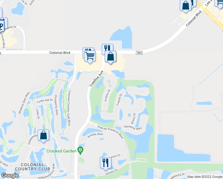 map of restaurants, bars, coffee shops, grocery stores, and more near 9269 Aviano Drive in Fort Myers