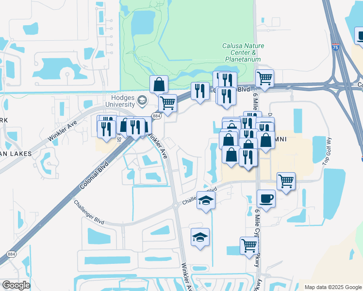 map of restaurants, bars, coffee shops, grocery stores, and more near 4044 Cherrybrook Loop in Fort Myers