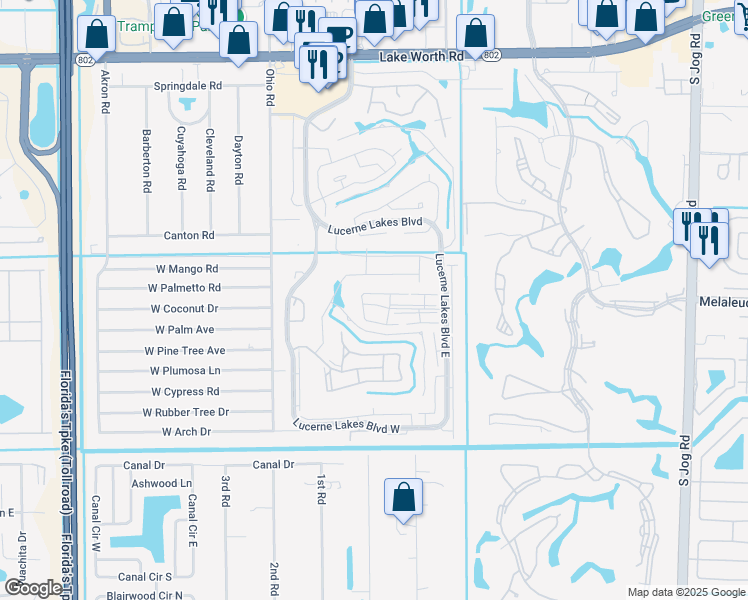 map of restaurants, bars, coffee shops, grocery stores, and more near 53 Golf Colony Court in Lake Worth
