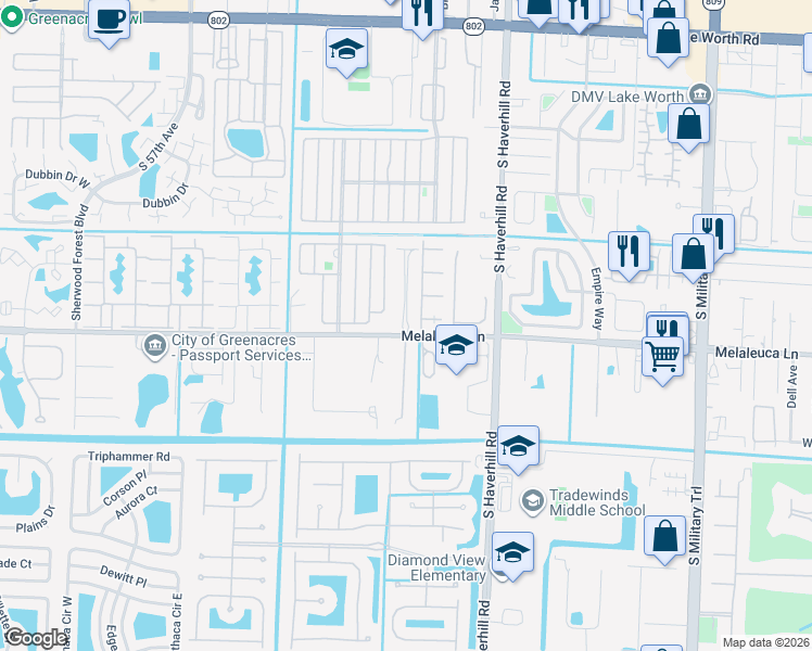 map of restaurants, bars, coffee shops, grocery stores, and more near 4698 Big Ben Lane in Lake Worth