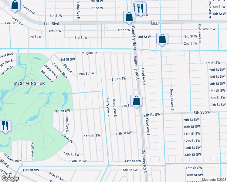 map of restaurants, bars, coffee shops, grocery stores, and more near 316 Gordon Avenue South in Lehigh Acres