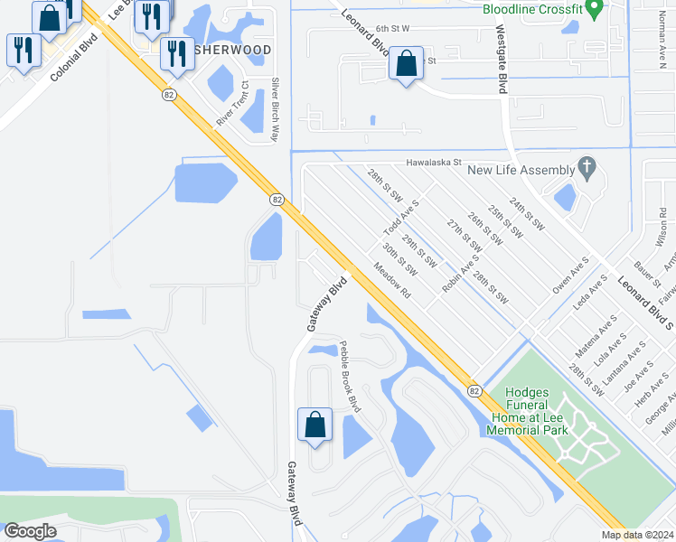 map of restaurants, bars, coffee shops, grocery stores, and more near in Gateway