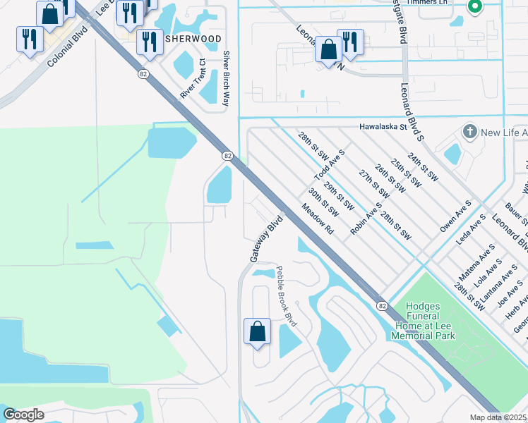 map of restaurants, bars, coffee shops, grocery stores, and more near 12001 Rock Brook Run in Fort Myers