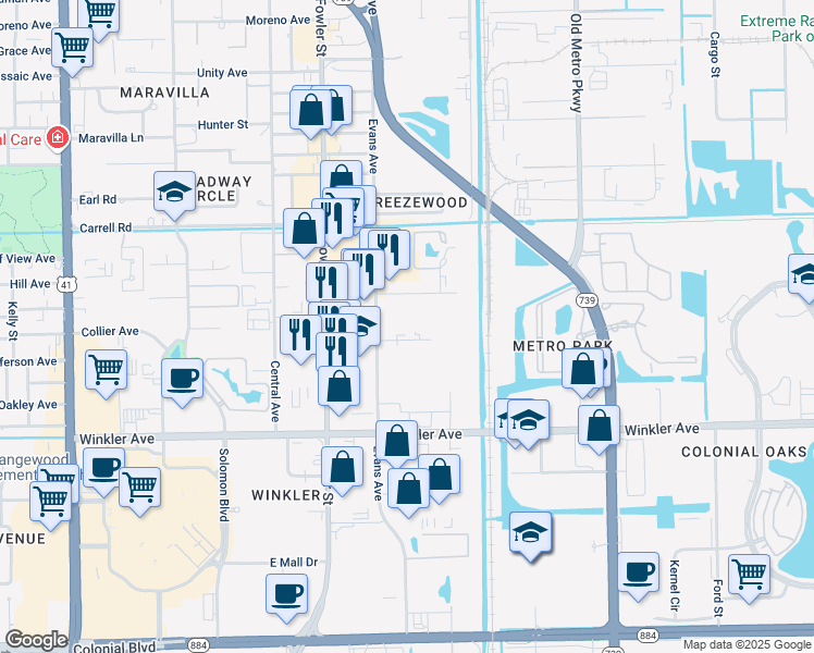 map of restaurants, bars, coffee shops, grocery stores, and more near 3735 Evans Avenue in Fort Myers