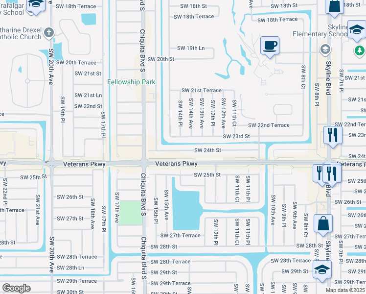 map of restaurants, bars, coffee shops, grocery stores, and more near 1405 Southwest 24th Street in Cape Coral