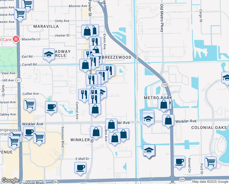 map of restaurants, bars, coffee shops, grocery stores, and more near 3735 Evans Avenue in Fort Myers