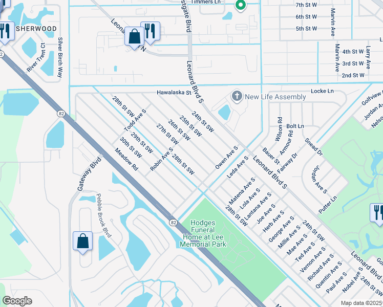 map of restaurants, bars, coffee shops, grocery stores, and more near 5132 27th Street Southwest in Lehigh Acres