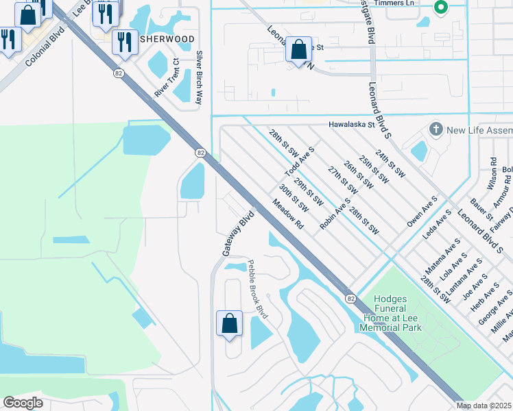 map of restaurants, bars, coffee shops, grocery stores, and more near State Route 82 & Gateway Blvd in Gateway