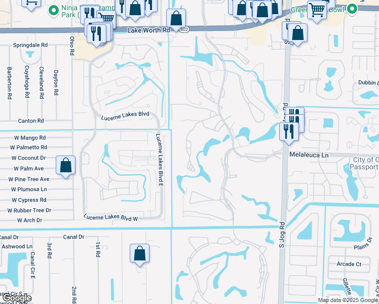 map of restaurants, bars, coffee shops, grocery stores, and more near 4471 Luxemburg Court in Lake Worth