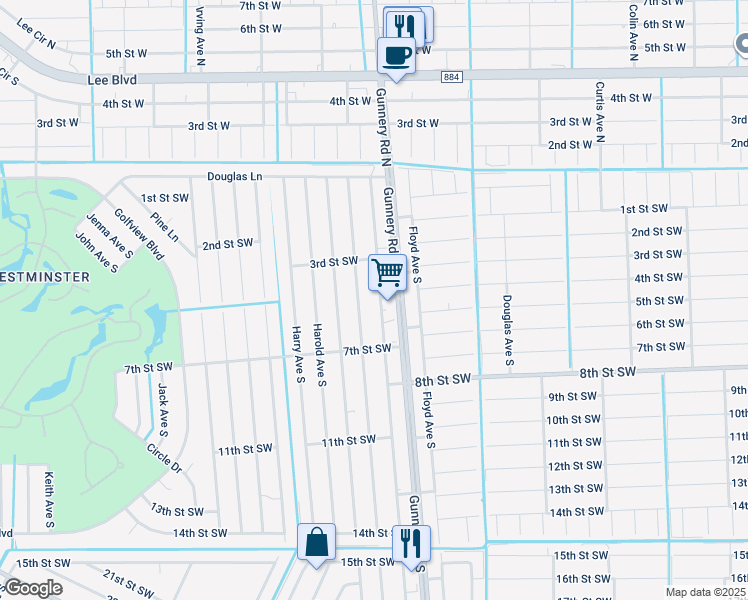 map of restaurants, bars, coffee shops, grocery stores, and more near 317 Gilbert Avenue South in Lehigh Acres
