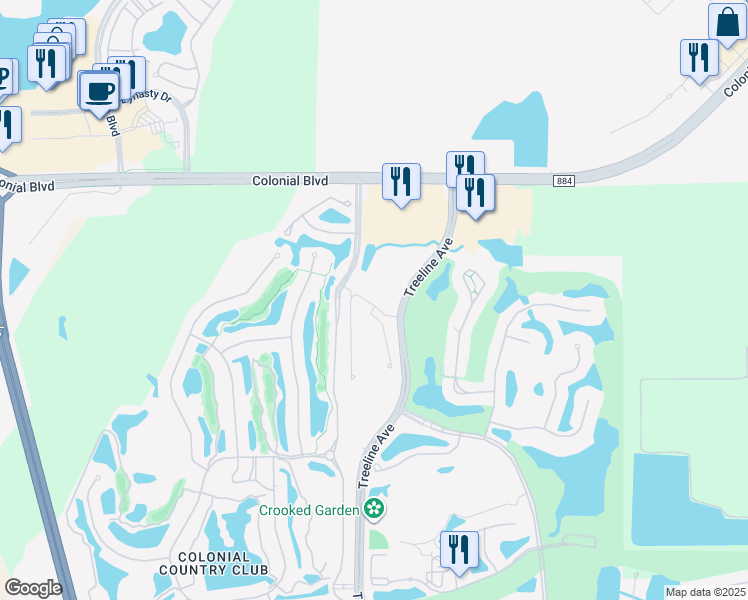map of restaurants, bars, coffee shops, grocery stores, and more near Colonial Country Club Boulevard in Fort Myers