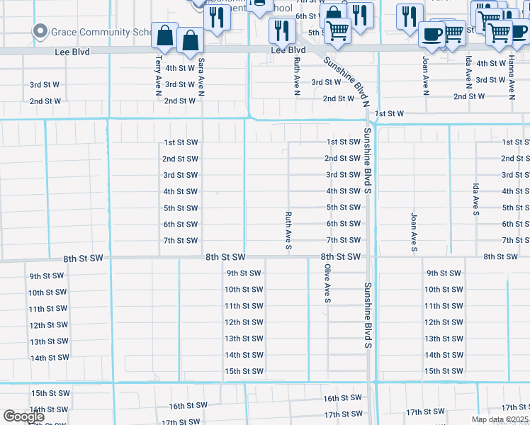 map of restaurants, bars, coffee shops, grocery stores, and more near 3311 5th Street Southwest in Lehigh Acres