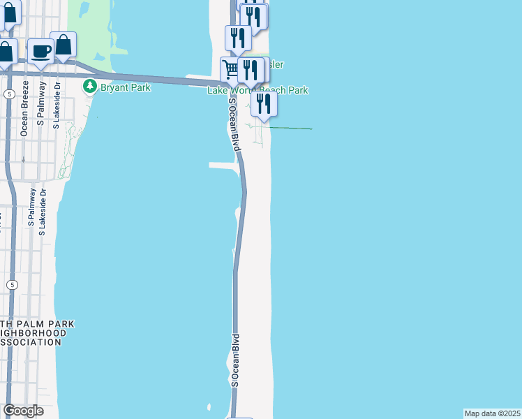 map of restaurants, bars, coffee shops, grocery stores, and more near 3120 South Ocean Boulevard in Palm Beach