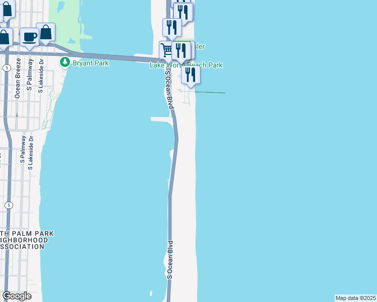 map of restaurants, bars, coffee shops, grocery stores, and more near 3120 South Ocean Boulevard in Palm Beach