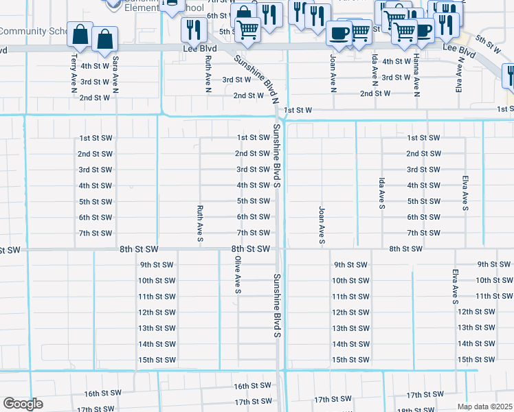 map of restaurants, bars, coffee shops, grocery stores, and more near 3109 5th Street Southwest in Lehigh Acres