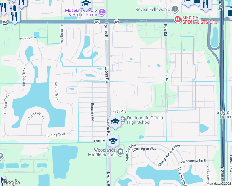 map of restaurants, bars, coffee shops, grocery stores, and more near 4830 Navali Drive in Wellington
