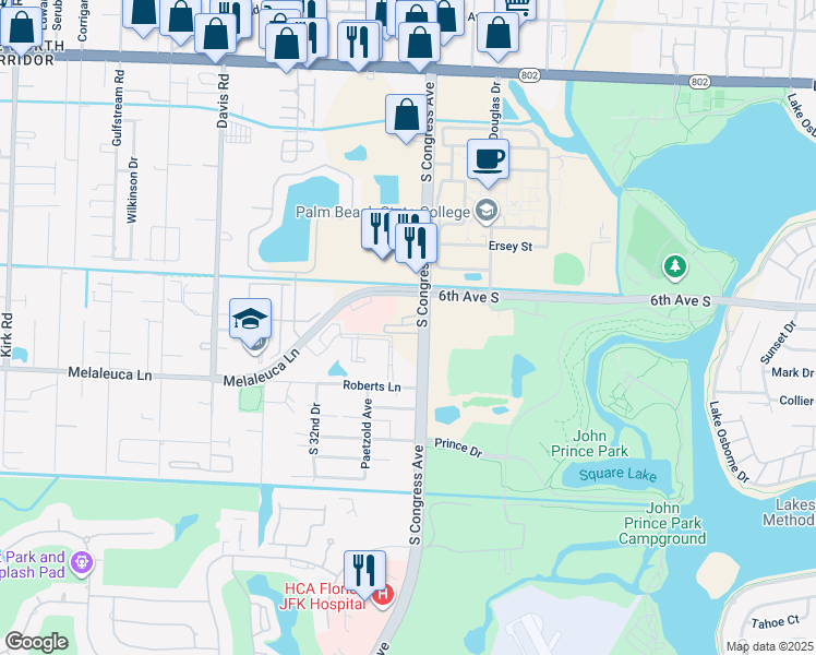 map of restaurants, bars, coffee shops, grocery stores, and more near 4611 South Congress Avenue in Lake Worth
