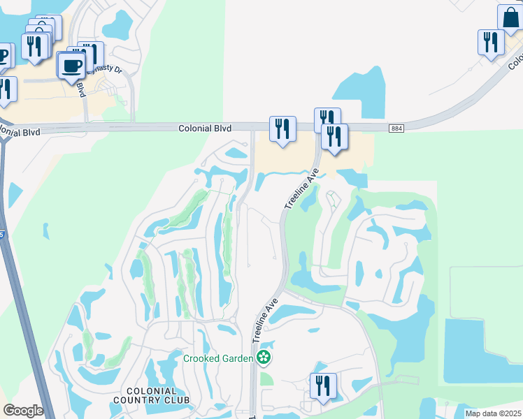 map of restaurants, bars, coffee shops, grocery stores, and more near Colonial Country Club Boulevard in Fort Myers