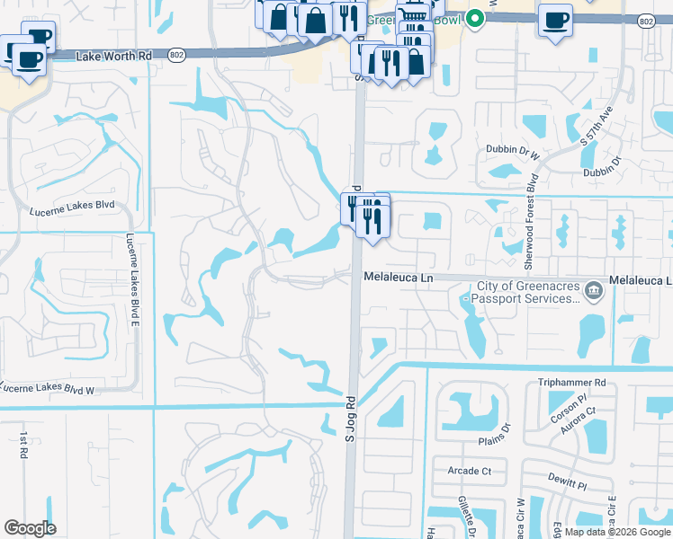 map of restaurants, bars, coffee shops, grocery stores, and more near 4836 Esedra Court in Lake Worth
