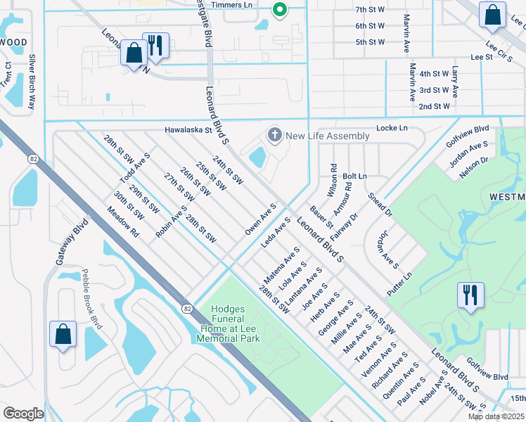 map of restaurants, bars, coffee shops, grocery stores, and more near 5107 24th Street Southwest in Lehigh Acres