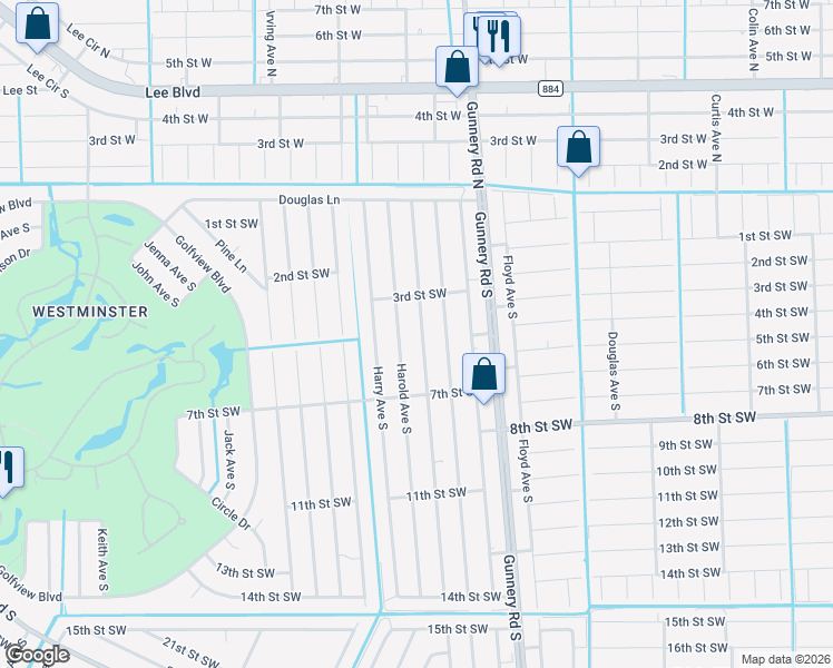 map of restaurants, bars, coffee shops, grocery stores, and more near 316 Gordon Avenue South in Lehigh Acres