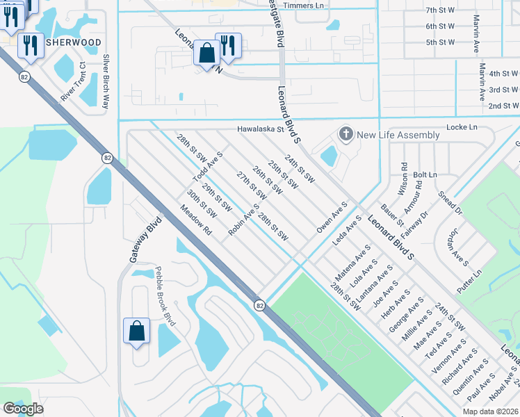 map of restaurants, bars, coffee shops, grocery stores, and more near 5148 28th Street Southwest in Lehigh Acres