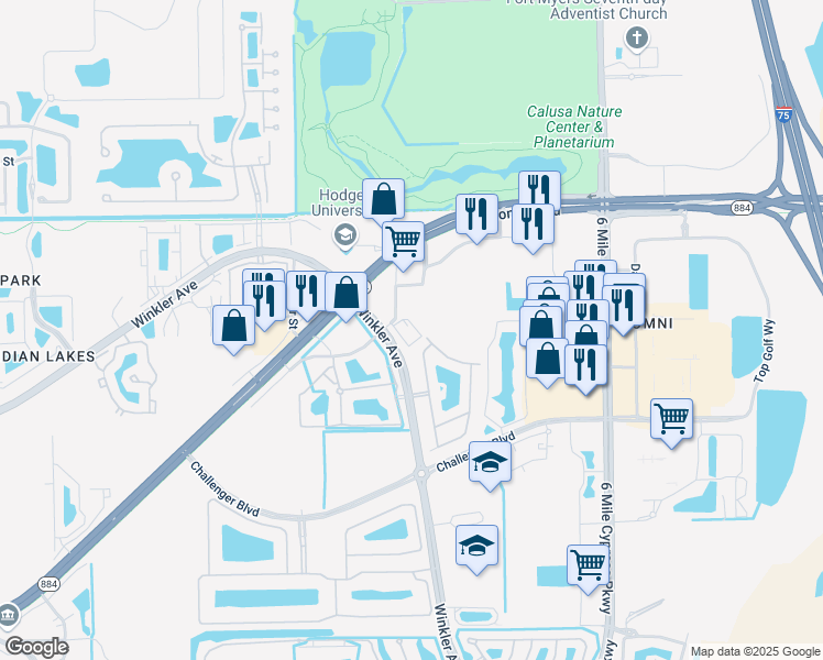 map of restaurants, bars, coffee shops, grocery stores, and more near 4551 Winkler Avenue in Fort Myers