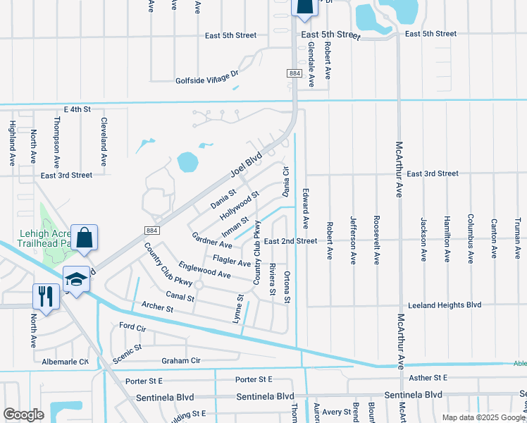 map of restaurants, bars, coffee shops, grocery stores, and more near 137 Dania Circle in Lehigh Acres