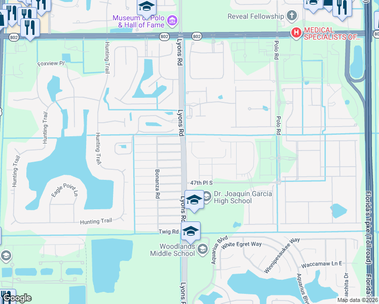 map of restaurants, bars, coffee shops, grocery stores, and more near 4600 Lyons Road in Lake Worth