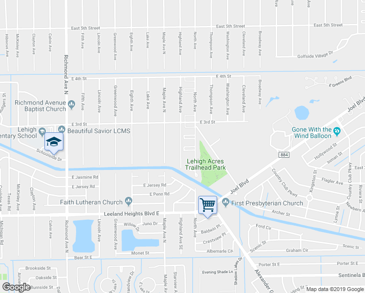 map of restaurants, bars, coffee shops, grocery stores, and more near 211 Highland Avenue in Lehigh Acres