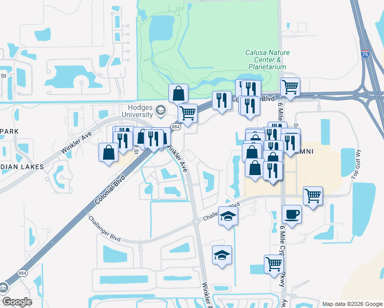map of restaurants, bars, coffee shops, grocery stores, and more near 4551 Winkler Avenue in Fort Myers