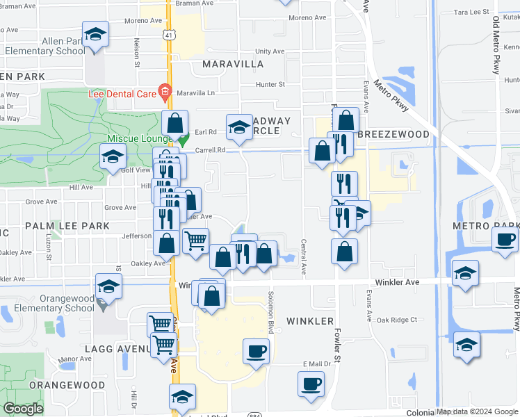 map of restaurants, bars, coffee shops, grocery stores, and more near in Fort Myers