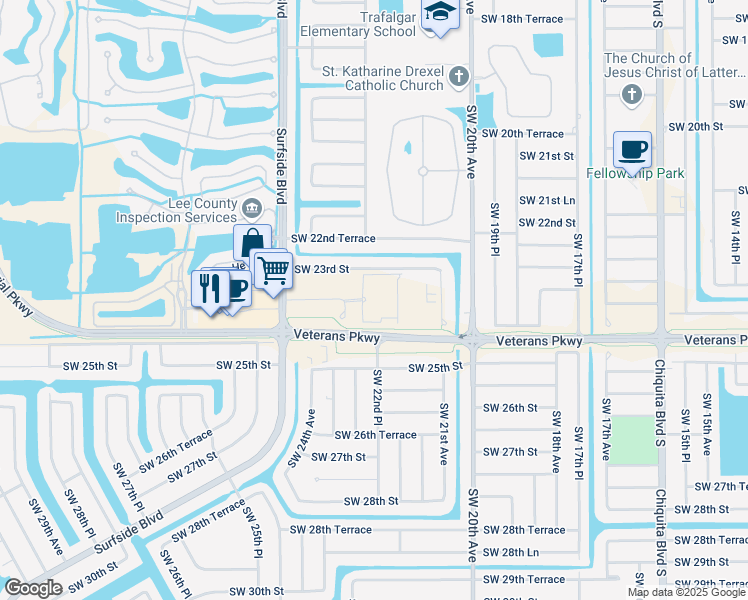map of restaurants, bars, coffee shops, grocery stores, and more near 2330 Southwest 23rd Place in Cape Coral