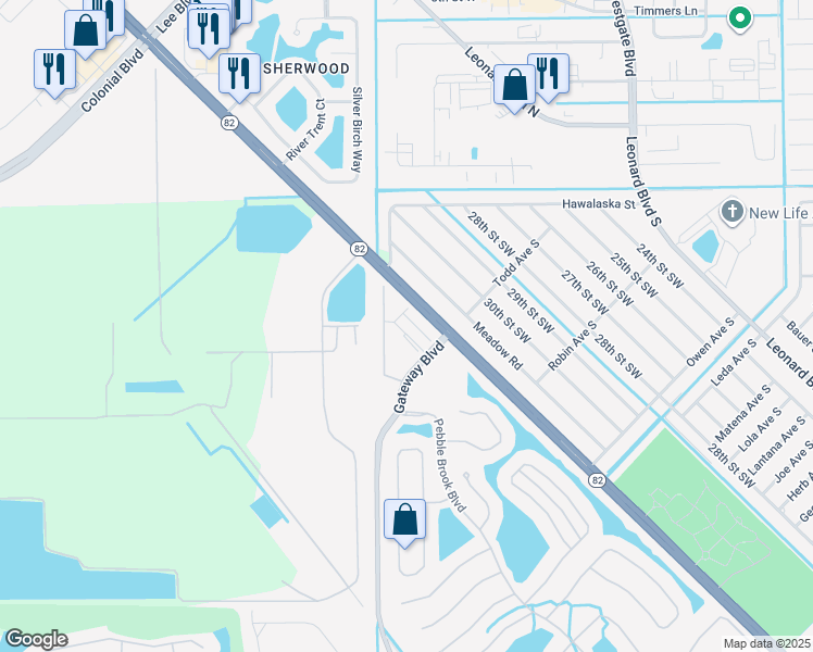 map of restaurants, bars, coffee shops, grocery stores, and more near 12000 Rock Brook Run in Fort Myers