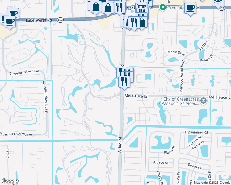 map of restaurants, bars, coffee shops, grocery stores, and more near 4836 Esedra Court in Lake Worth