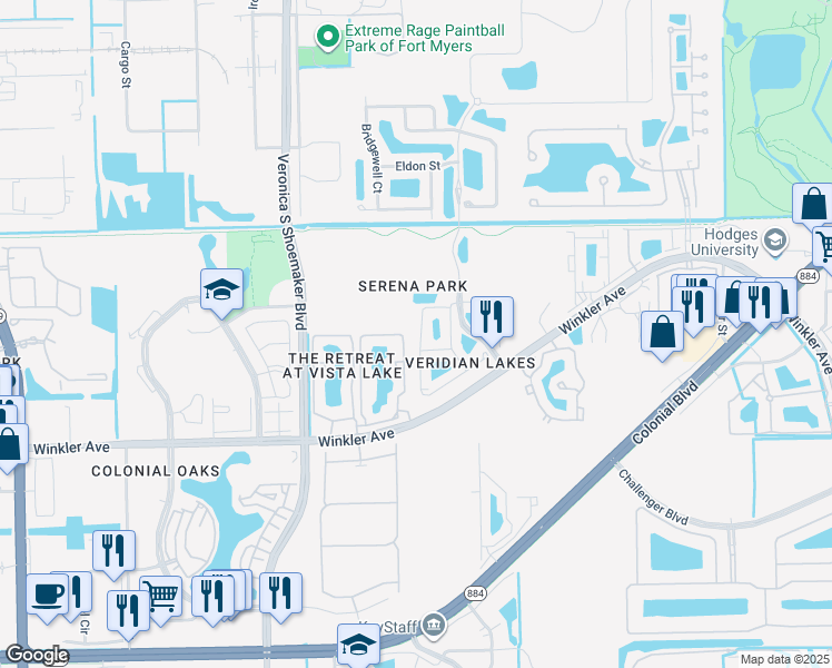 map of restaurants, bars, coffee shops, grocery stores, and more near 3776 Tilbor Circle in Fort Myers