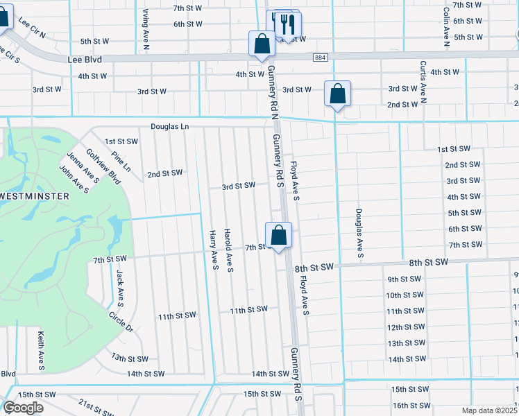 map of restaurants, bars, coffee shops, grocery stores, and more near 317 Gilbert Avenue South in Lehigh Acres