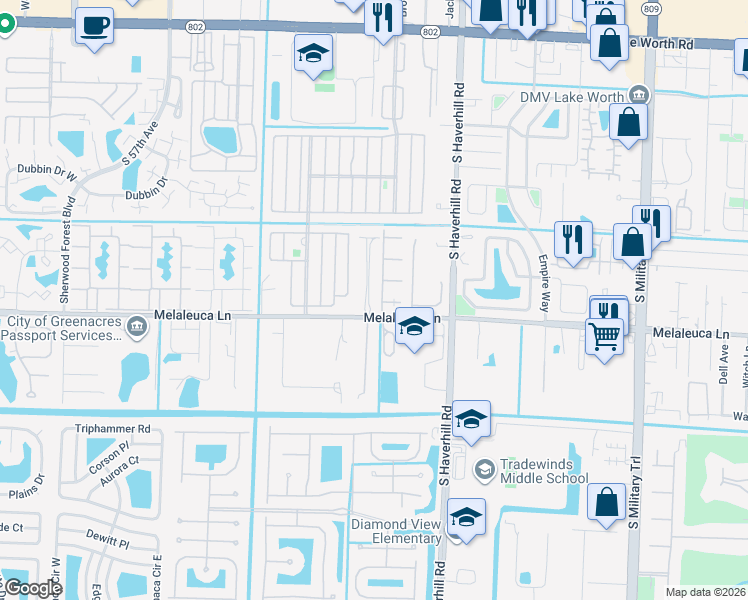 map of restaurants, bars, coffee shops, grocery stores, and more near 4698 Big Ben Lane in Greenacres