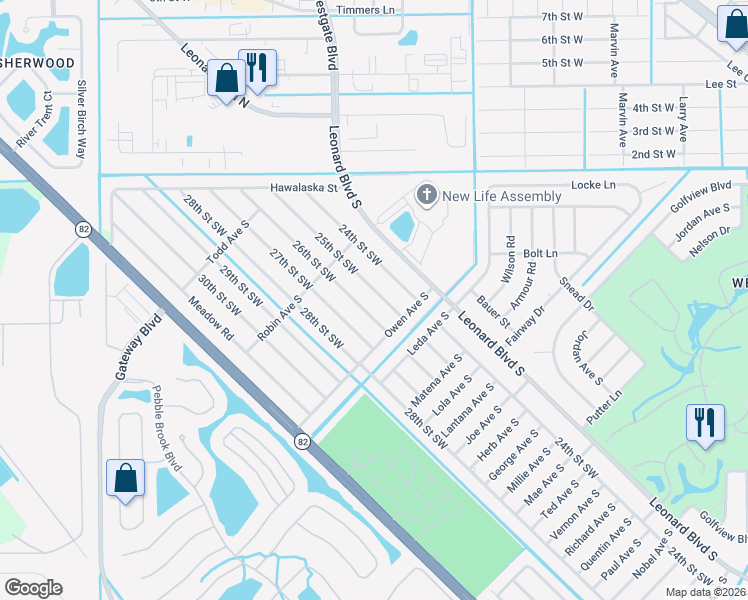 map of restaurants, bars, coffee shops, grocery stores, and more near 5121 25th Street Southwest in Lehigh Acres