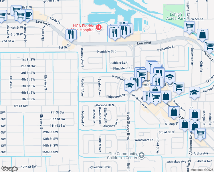 map of restaurants, bars, coffee shops, grocery stores, and more near 210 Punta Alta Court in Lehigh Acres