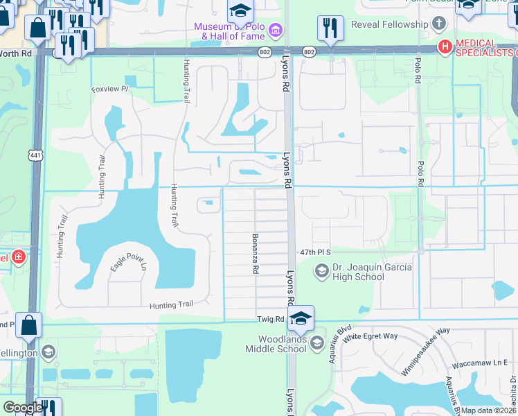 map of restaurants, bars, coffee shops, grocery stores, and more near 9111 Bouquet Road in Lake Worth