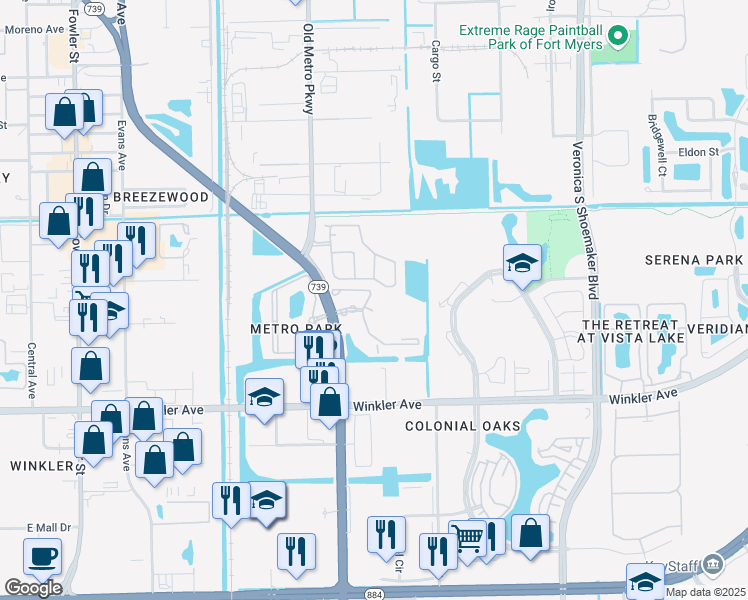 map of restaurants, bars, coffee shops, grocery stores, and more near 3717 Metro Parkway in Fort Myers